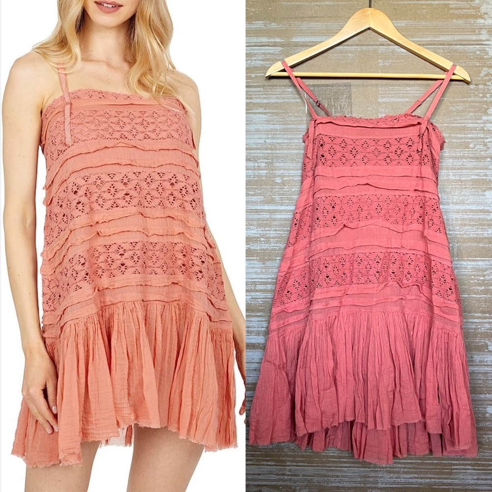 Free People Shailee Slip Dress Orange Lace Western Boho Preppy Womens XS